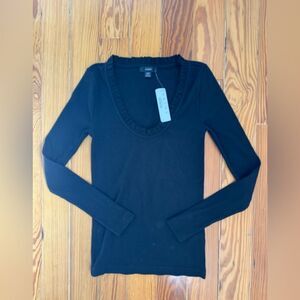 NWT J Crew Black Long Sleeve Ribbed Top
